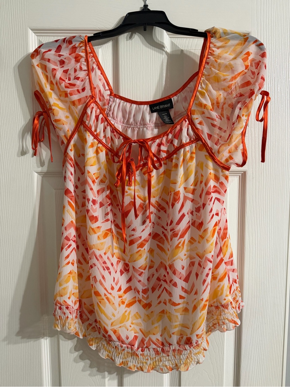 Lane Bryant Orange & Pink Peasant Top